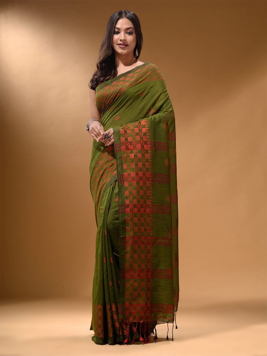 

Arhi Woven Design Zari Pure Cotton Saree, Green