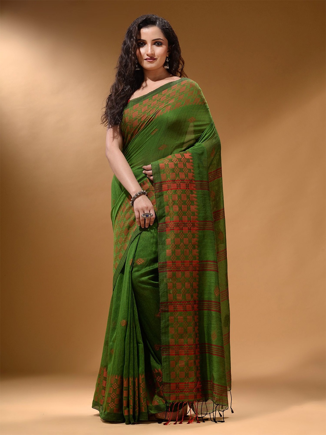 

Arhi Ethnic Motifs Zari Pure Cotton Saree, Green