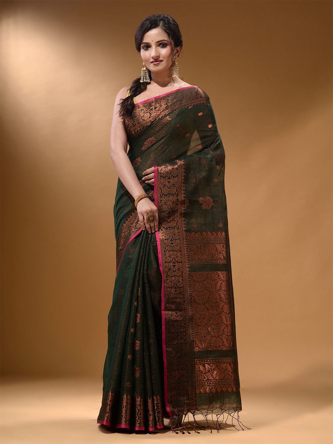 

Arhi Ethnic Motifs Zari Saree, Green