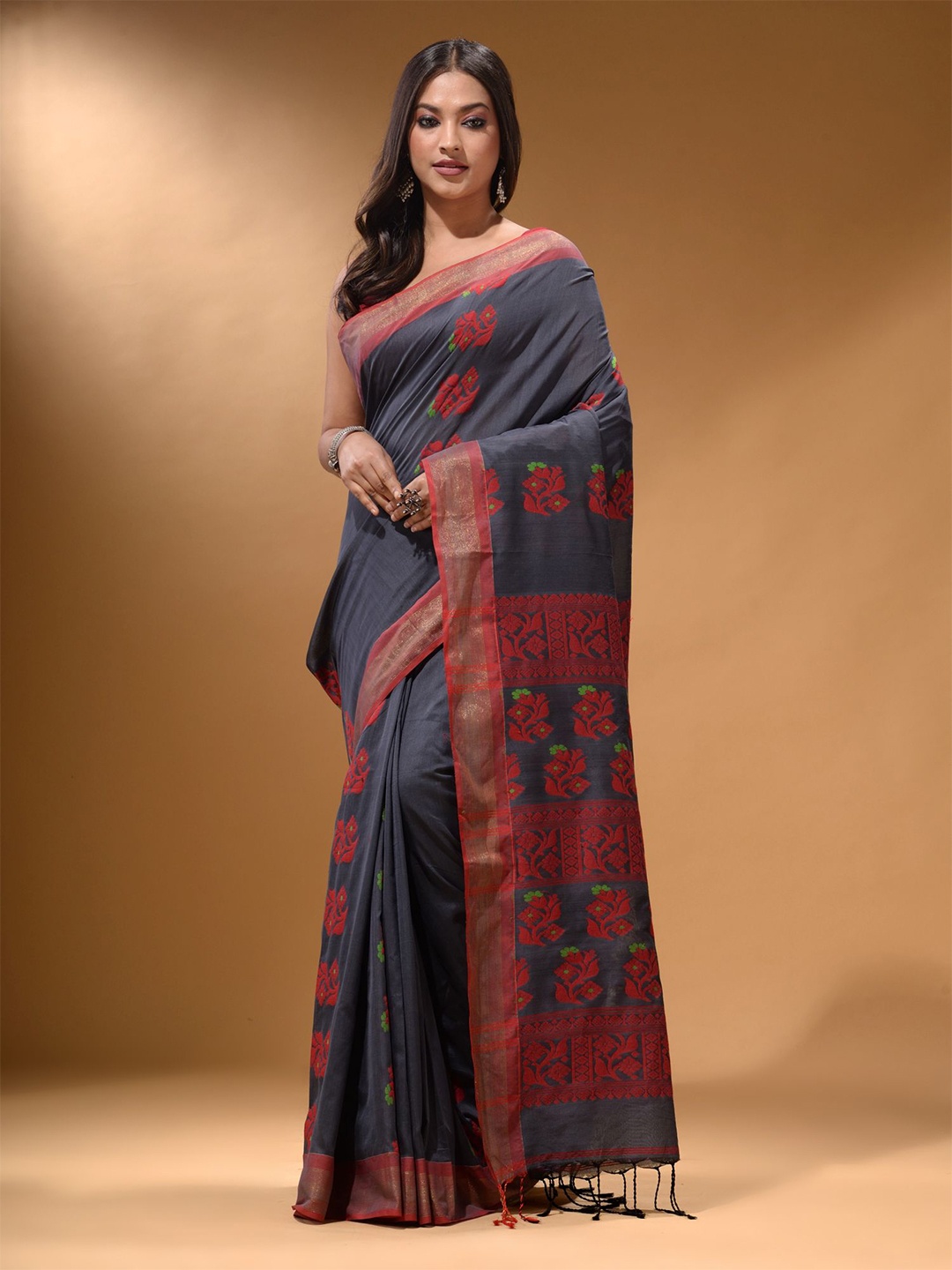 

Arhi Ethnic Motifs Woven design Zari Saree, Grey