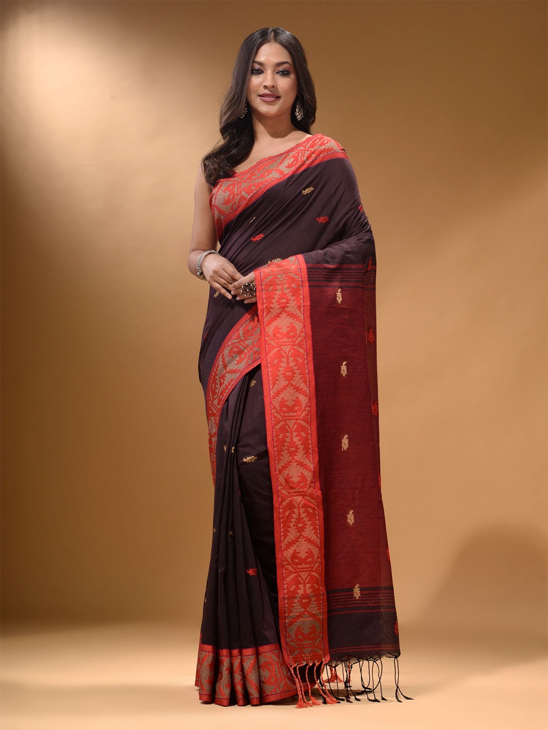 

Arhi Ethnic Motifs Woven Design Pure Cotton Saree, Black