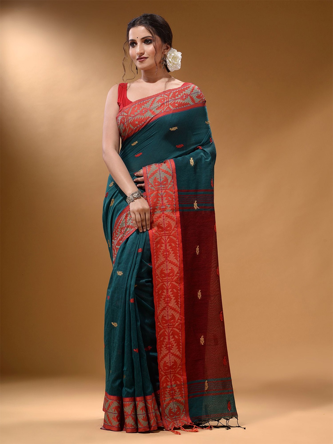 

Arhi Woven Design Pure Cotton Saree, Teal