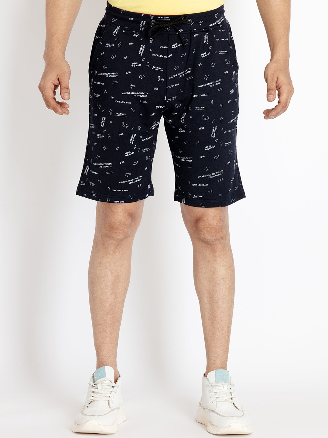 

Status Quo Men Cotton Mid-Rise Printed Shorts, Navy blue