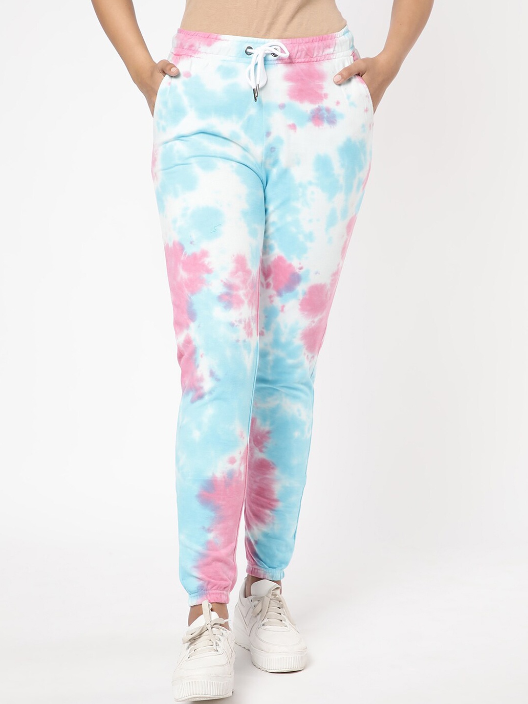 

R&B Women Tie-Dye Print Cotton Joggers, Pink