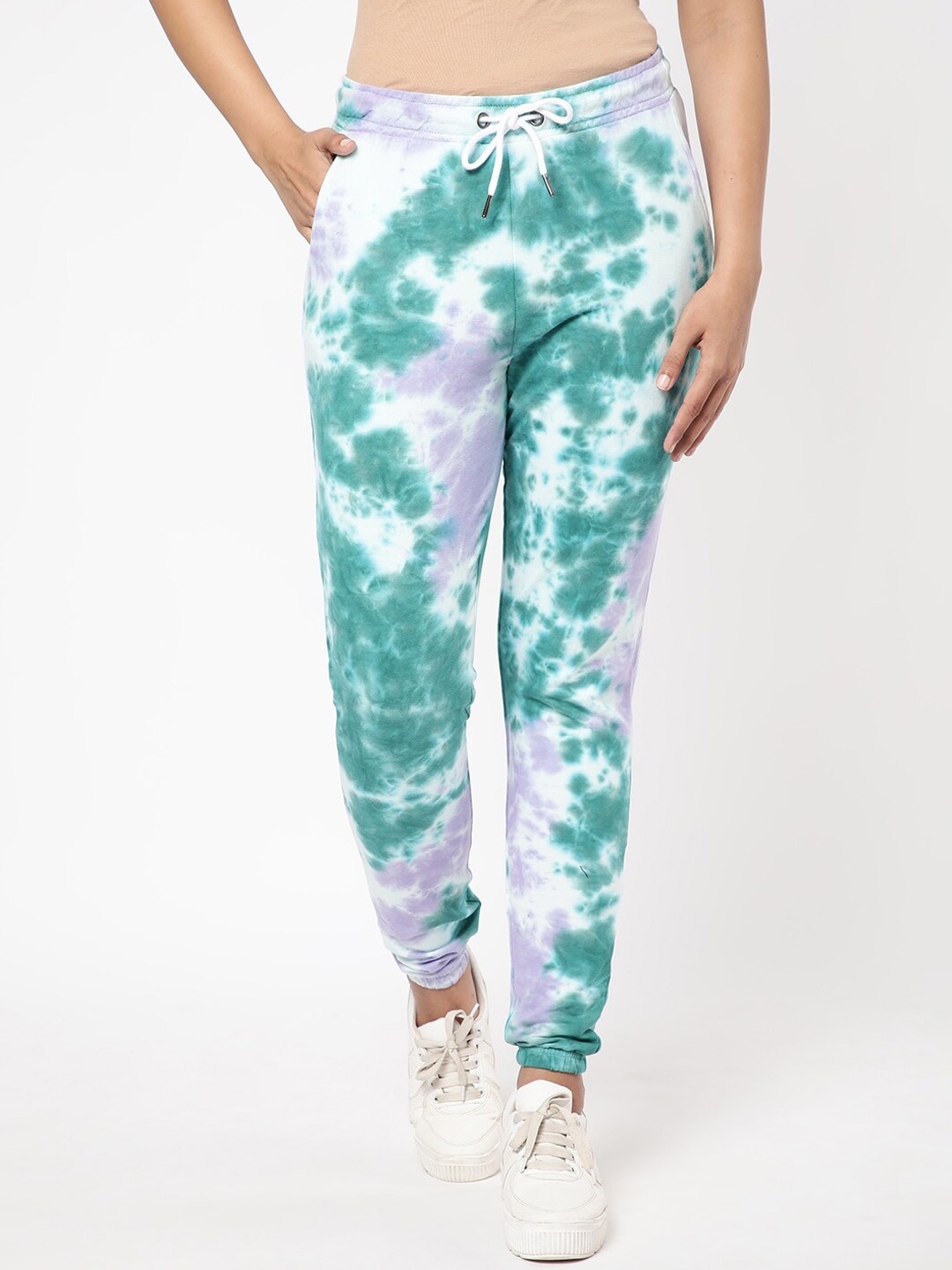 

R&B Women Tie & Dye Printed Cotton joggers, Blue