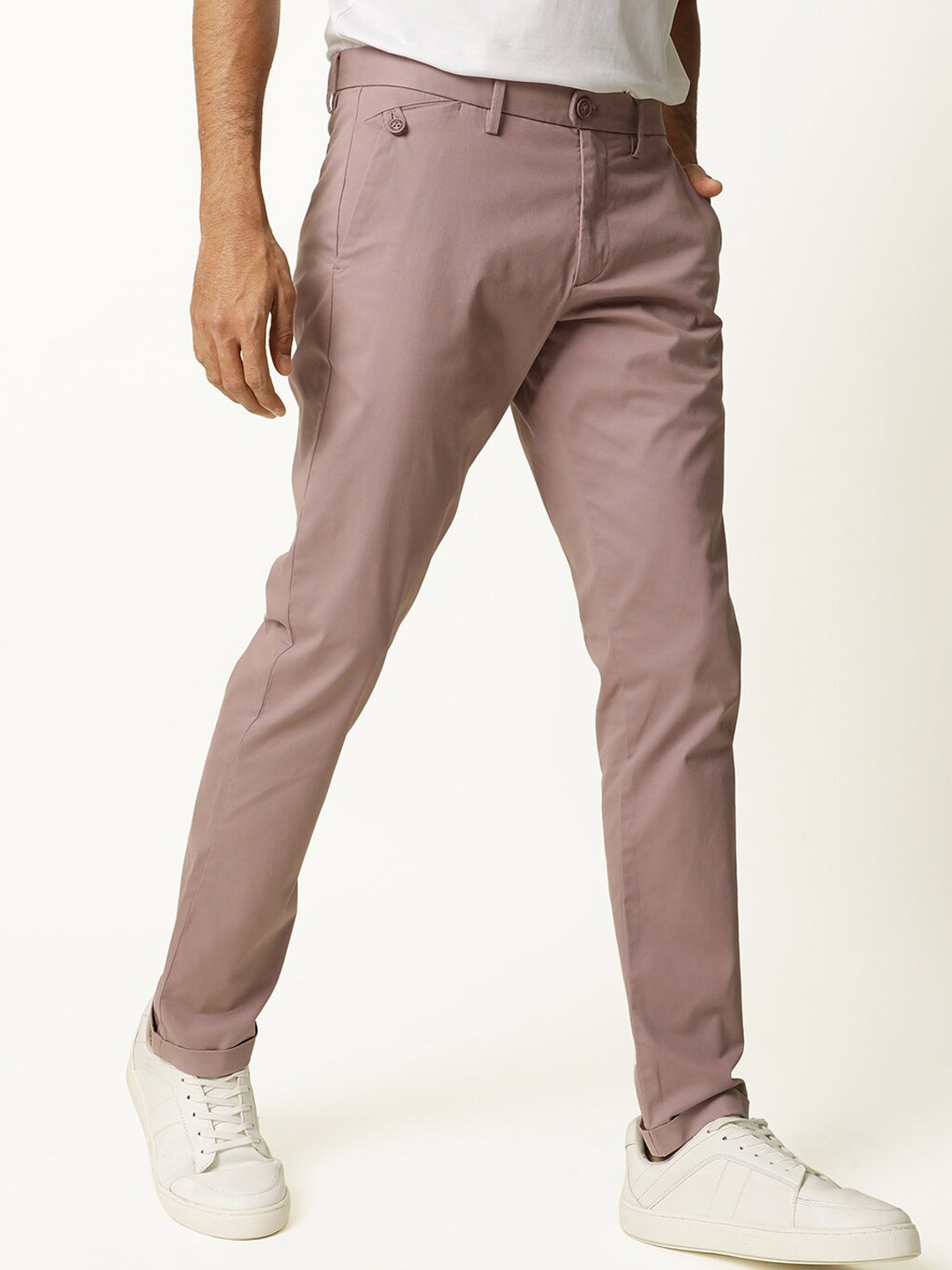 

RARE RABBIT Men Jacob Mid-Rise Cotton Slim Fit Trouser, Pink