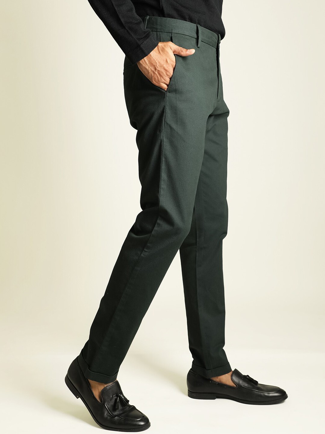 

RARE RABBIT Men Jude Cotton Slim Fit Mid-Rise Formal Trouser, Green