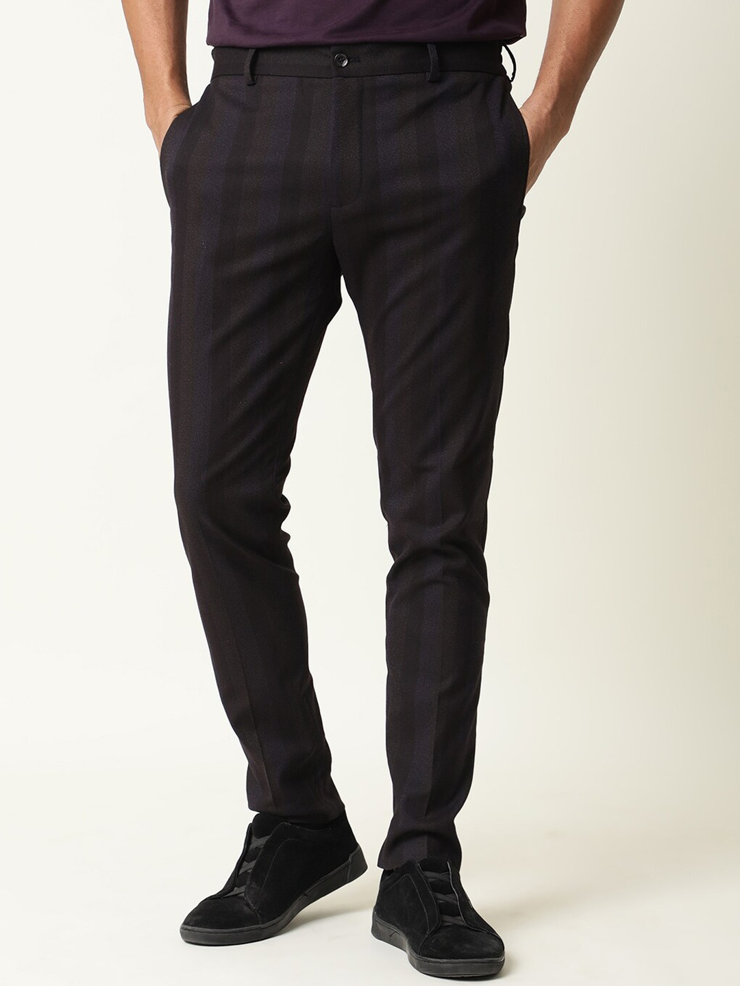

RARE RABBIT Men Onio Mid-Rise Slim Fit Trouser, Maroon
