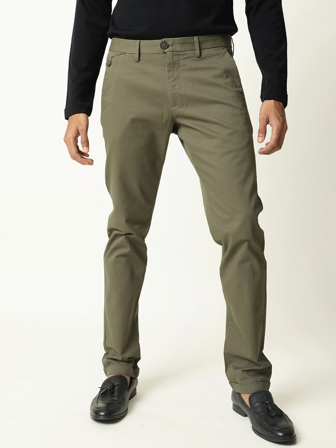 

RARE RABBIT Men Jacob Mid Rise Slim Fit Cotton Trouser, Olive