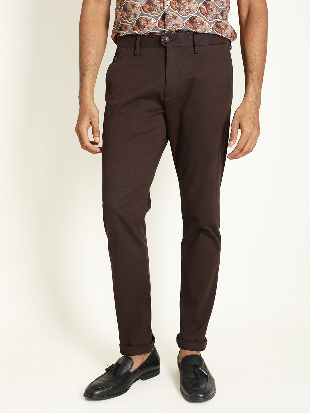 

RARE RABBIT Men Jacob Mid-Rise Cotton Slim Fit Trouser, Brown