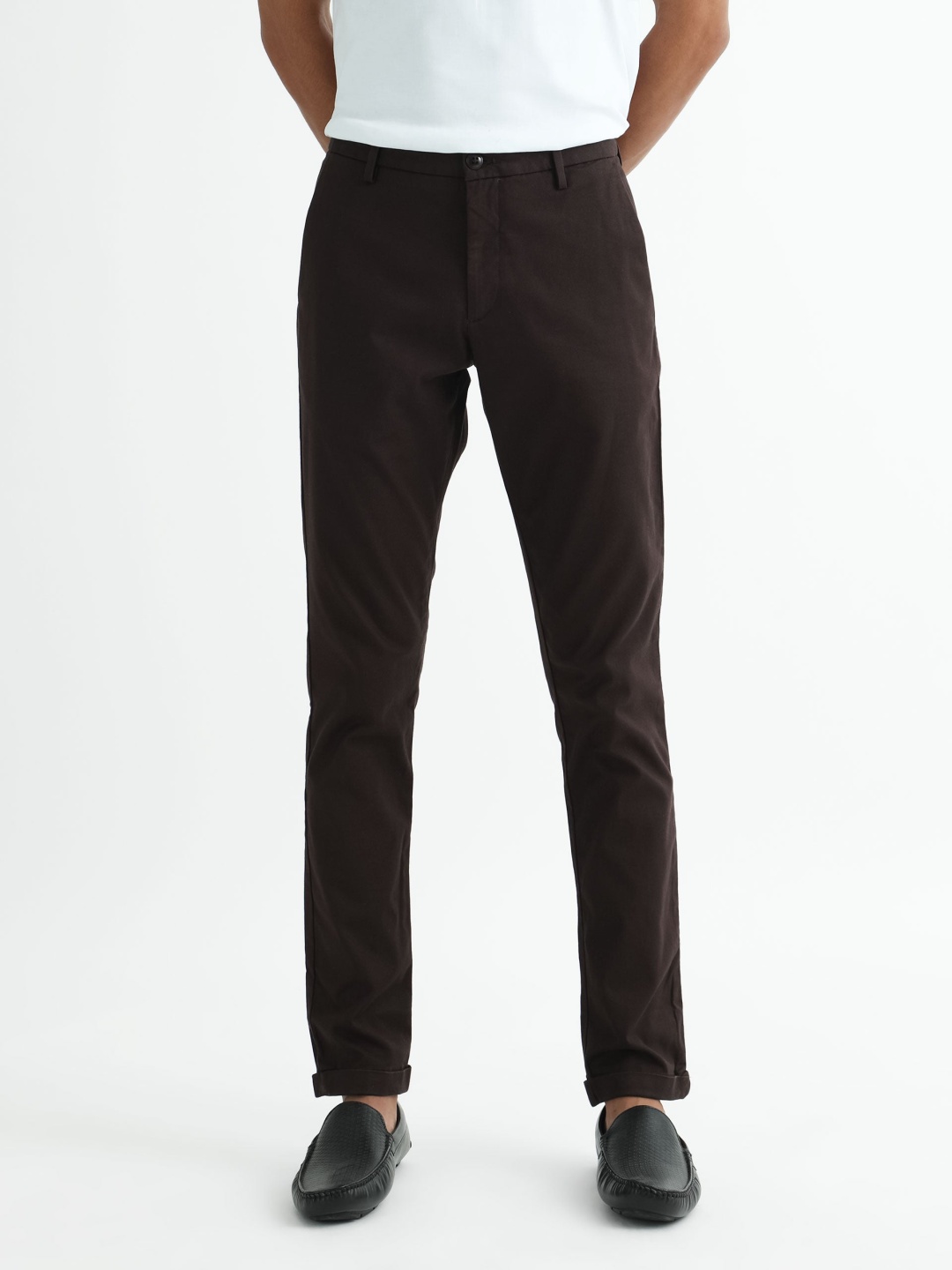 

RARE RABBIT Men Jude Mid Rise Cotton Slim Fit Trouser, Brown