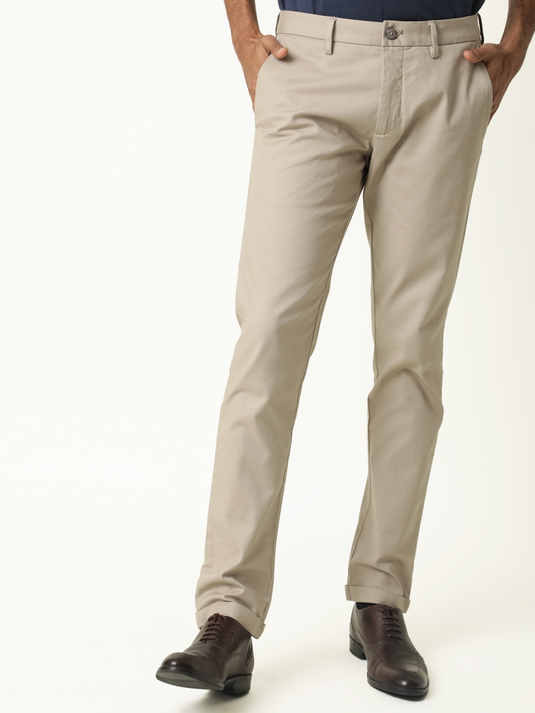 

RARE RABBIT Men Jude Mid-Rise Slim Fit Cotton Trouser, Beige