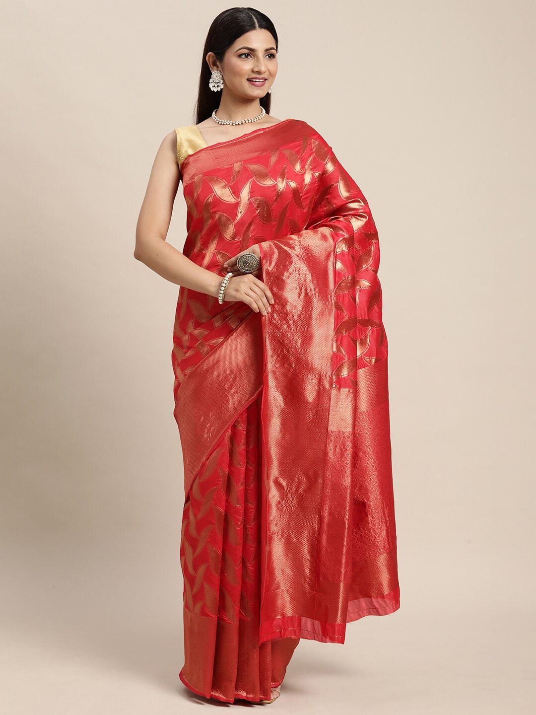 

eshami Woven Design Zari Saree, Red