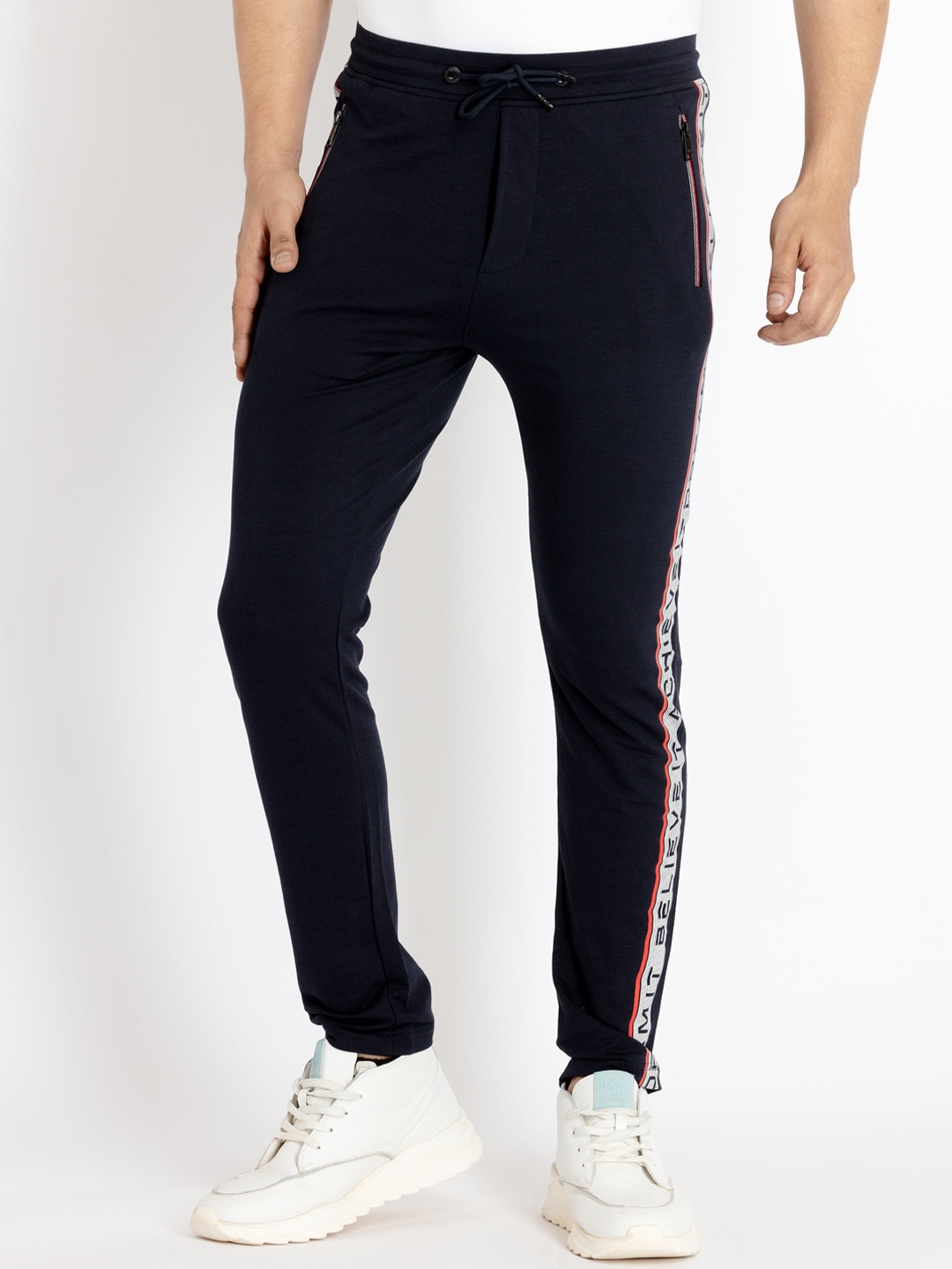 

Status Quo Men Printed Cotton Regular Fit Track Pants, Navy blue