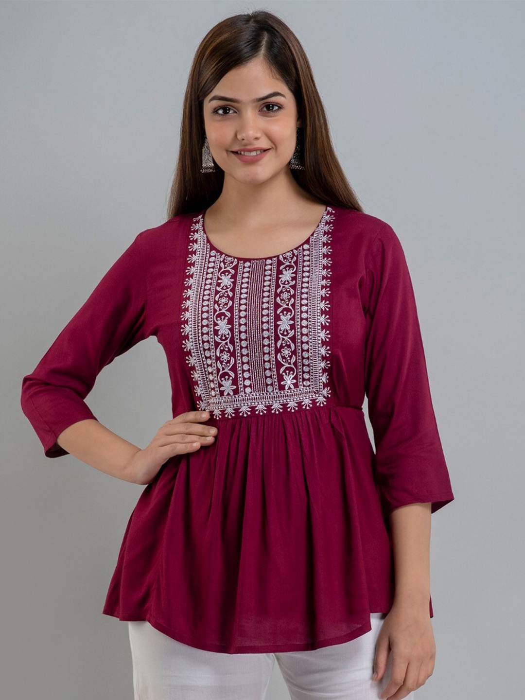 

Women Touch Ethnic Motifs Embroidered Top, Purple