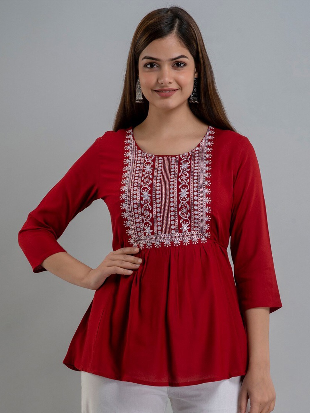 

Women Touch Ethnic Motifs Embroidered Top, Maroon