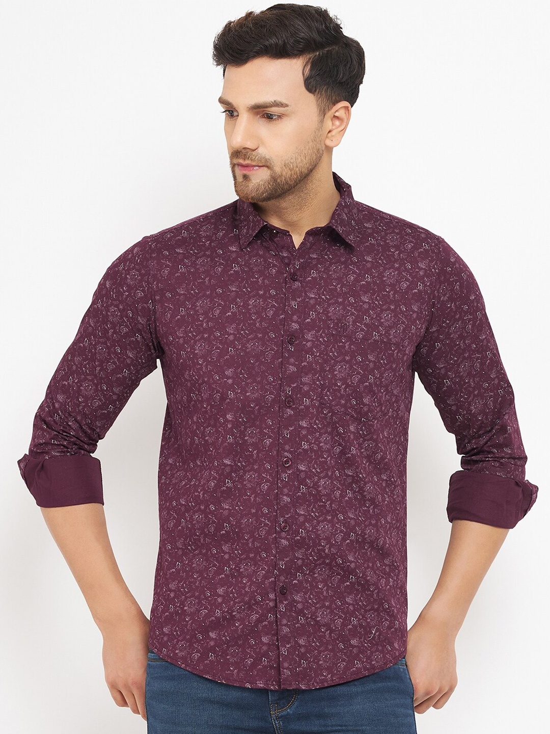 

Duke Men Slim Fit Printed Casual Cotton Shirt, Maroon