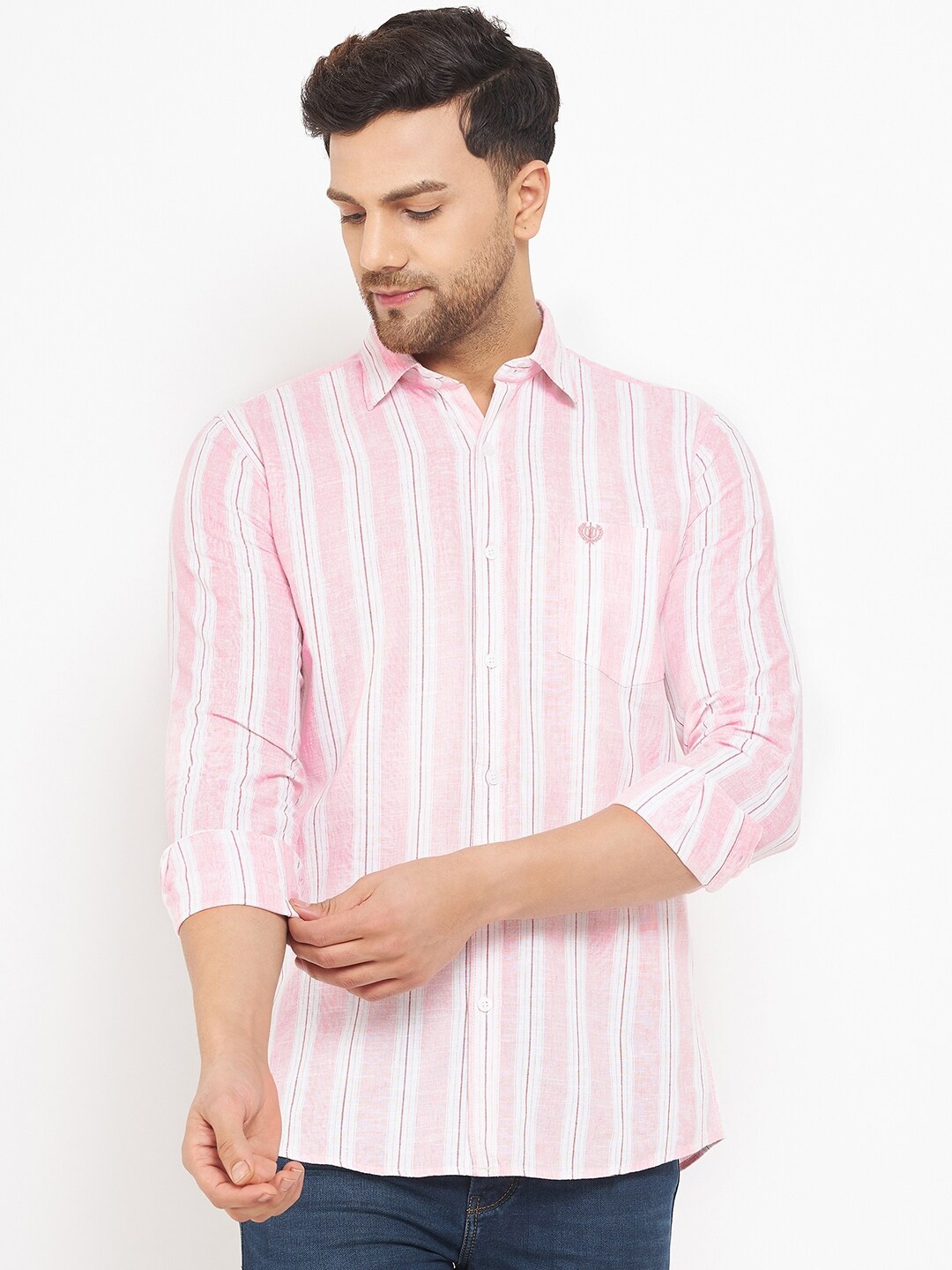 

Duke Men Slim Fit Striped Cotton Knitted Casual Shirt, Pink