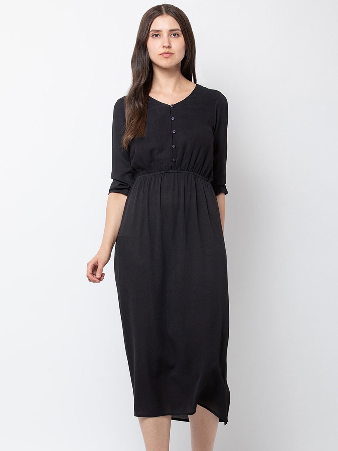 

DODO & MOA Georgette Empire Midi Dress, Black