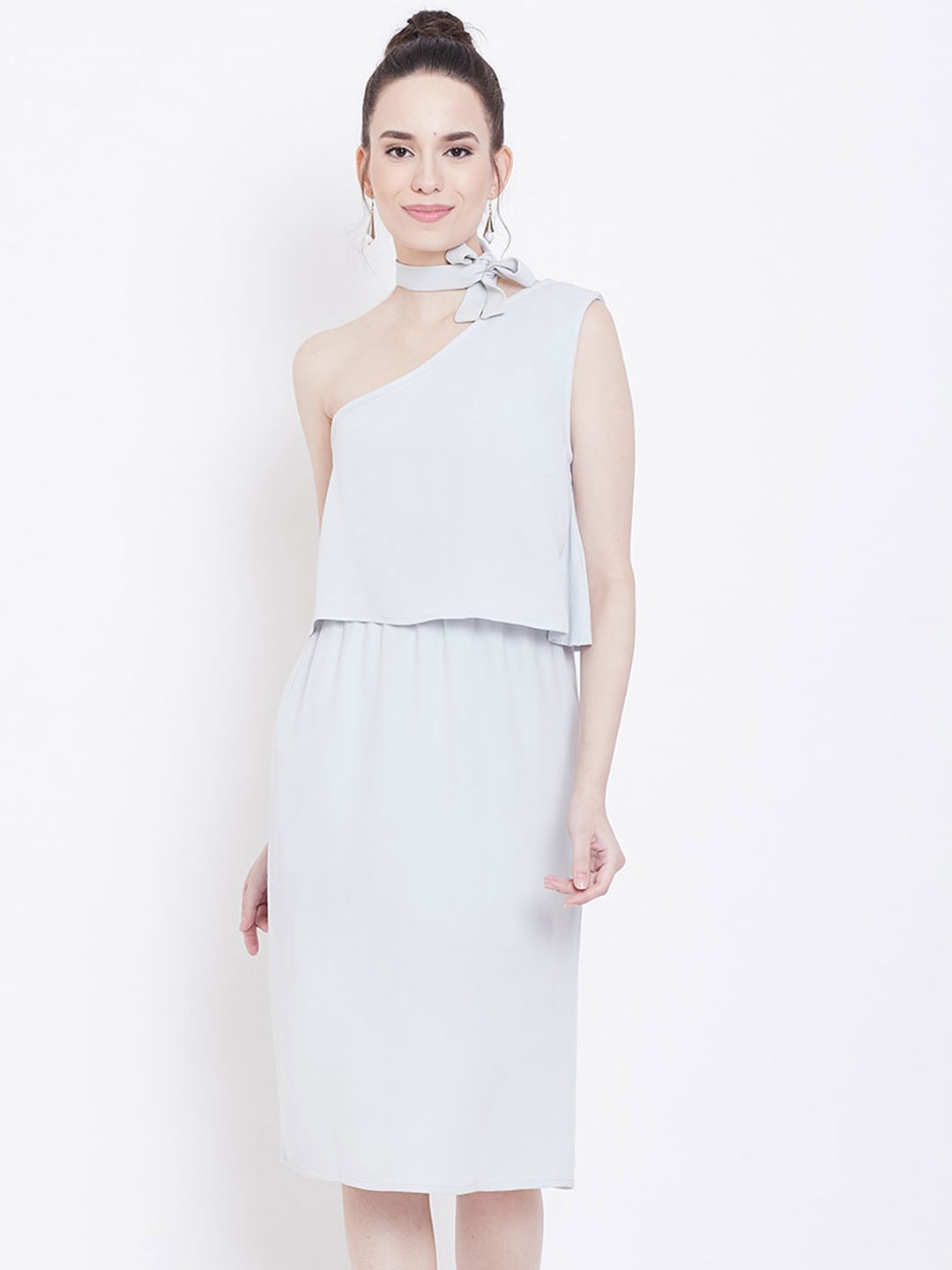 

DODO & MOA One Shoulder Layered Sheath Midi Dress, White