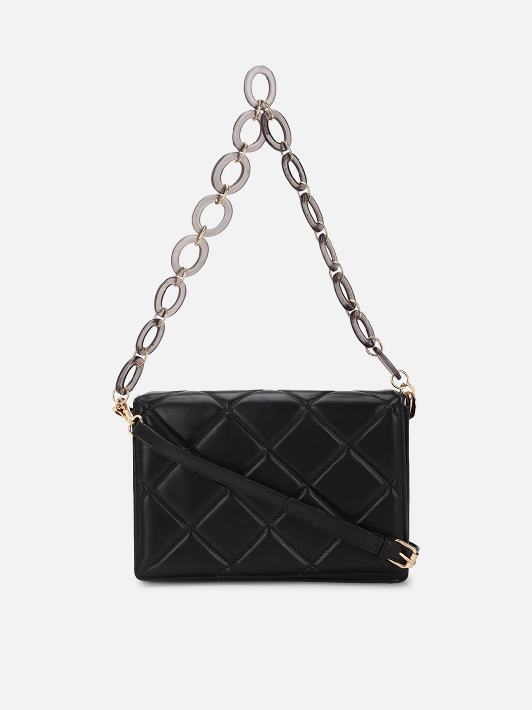

FOREVER 21 Textured PU Structured Handheld Bag with Quilted, Black