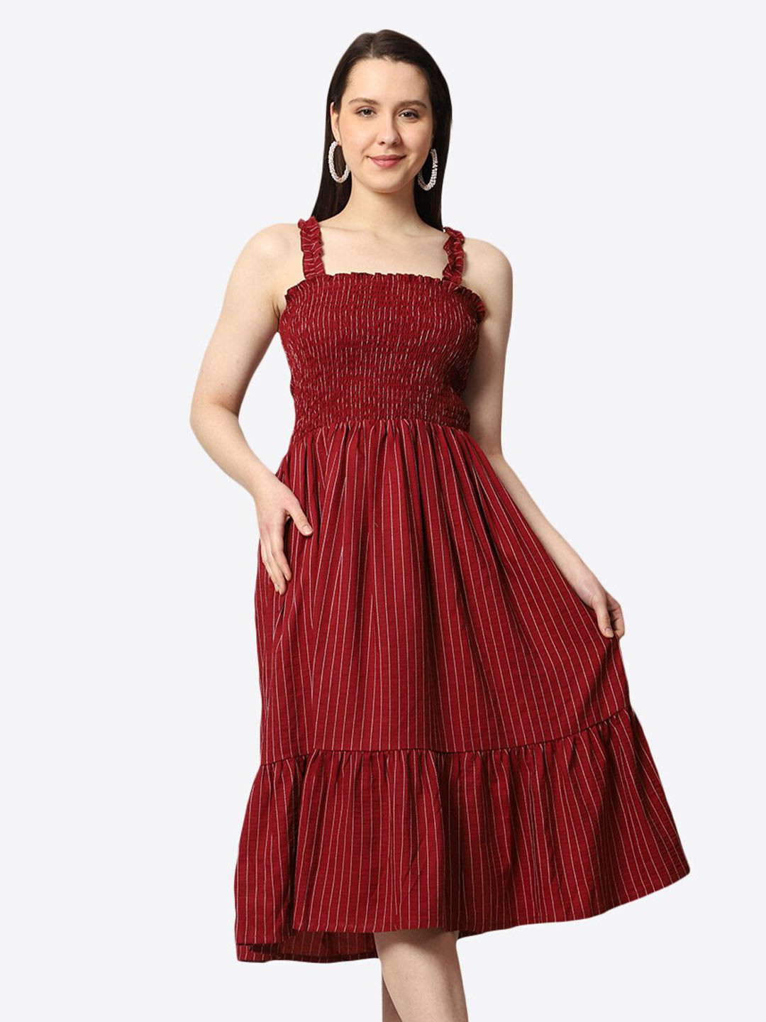

Prettify Striped Midi Cotton Dress, Maroon