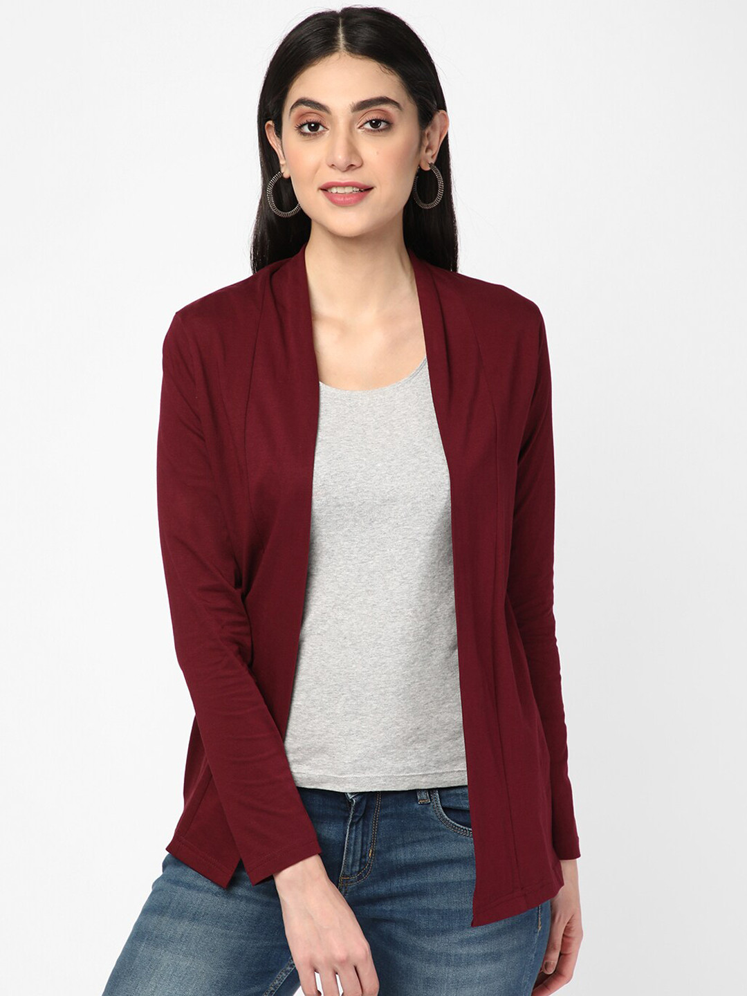 

R&B Shawl Collar Open-Front Shrug, Red