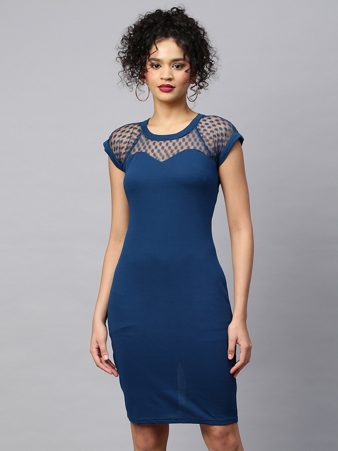 

VAANI CREATION Round Neck Extended Sleeves Sheath Dress, Teal