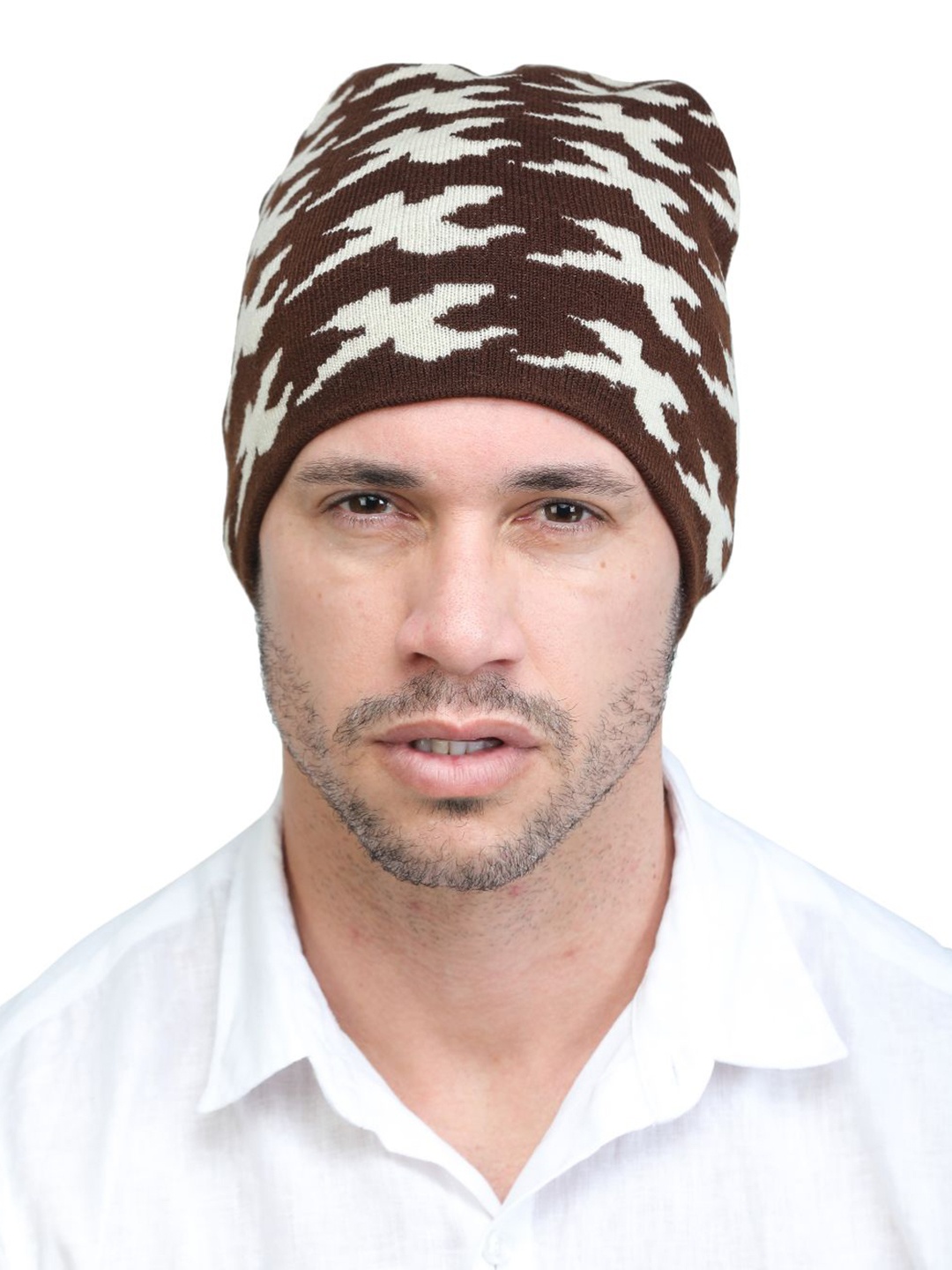 

ELLIS Men Printed Acrylic Beanie, Brown