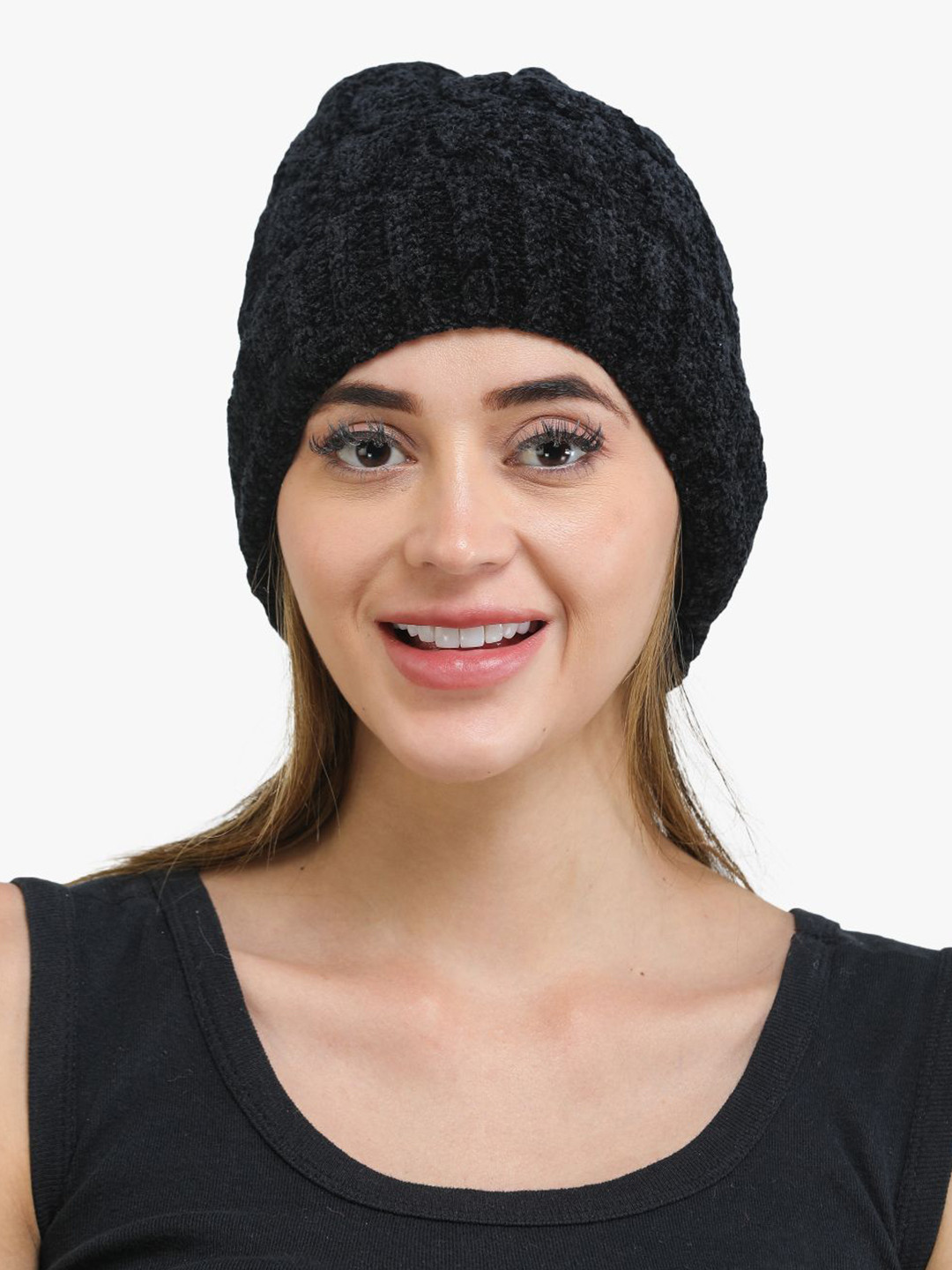 

ELLIS Women Acrylic Self Design Beanie, Black