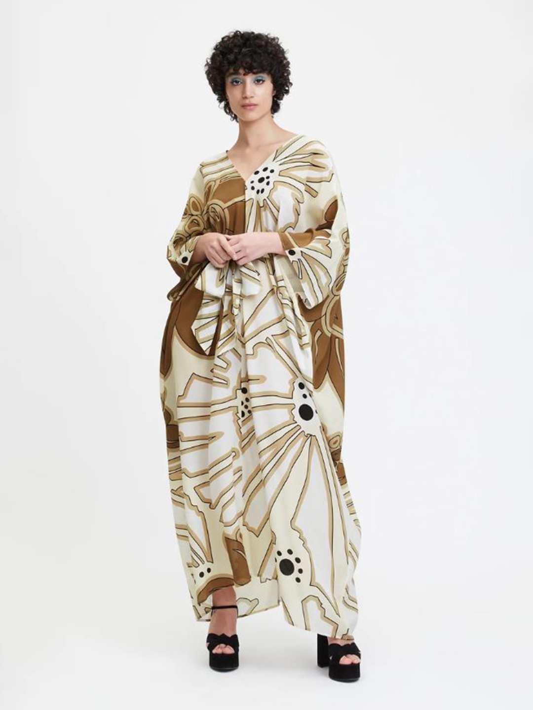 

Navvi Floral Printed Kaftan Dress, Gold