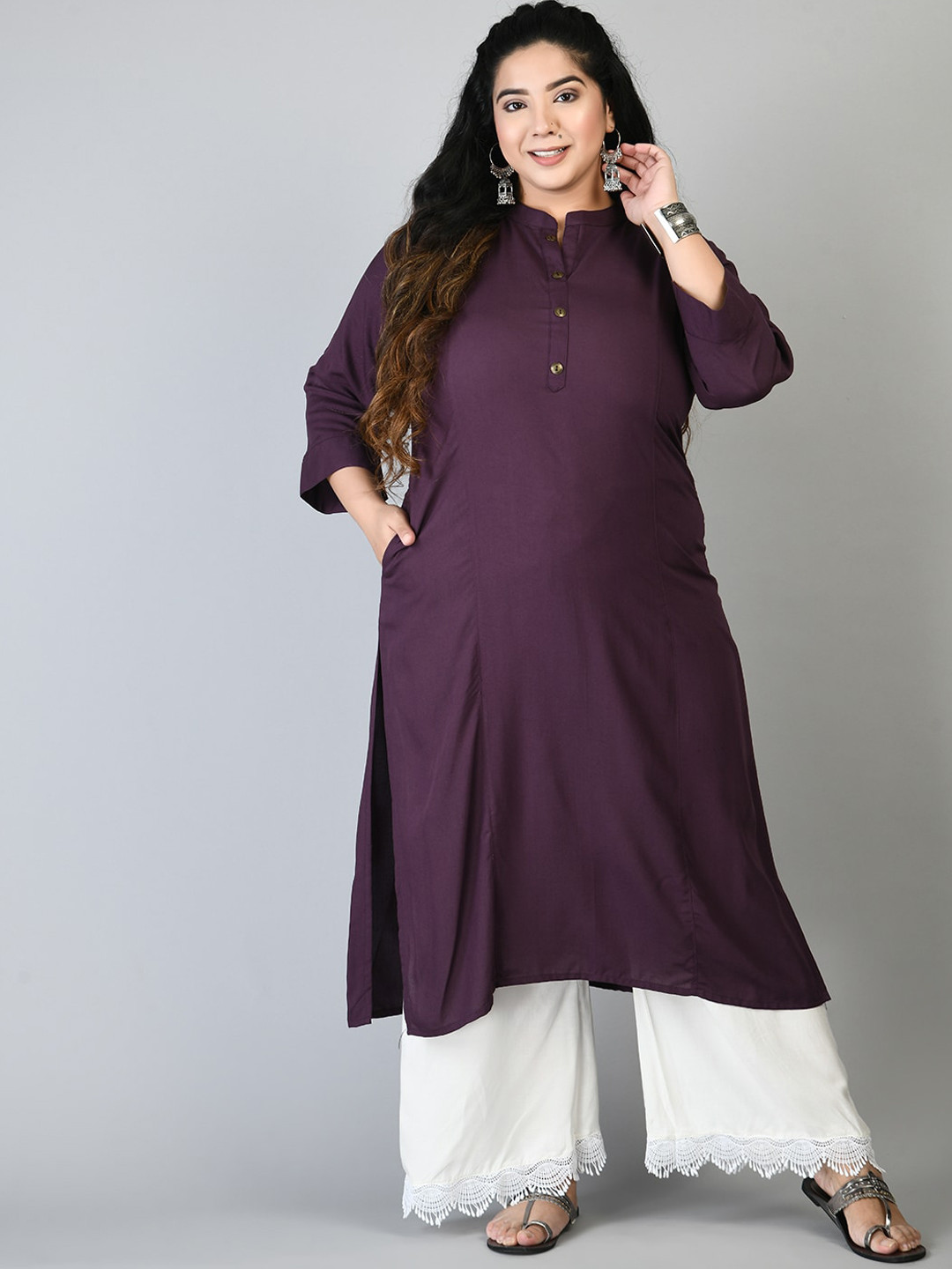 

PrettyPlus by Desinoor.com Women Plus Size Kurta, Purple