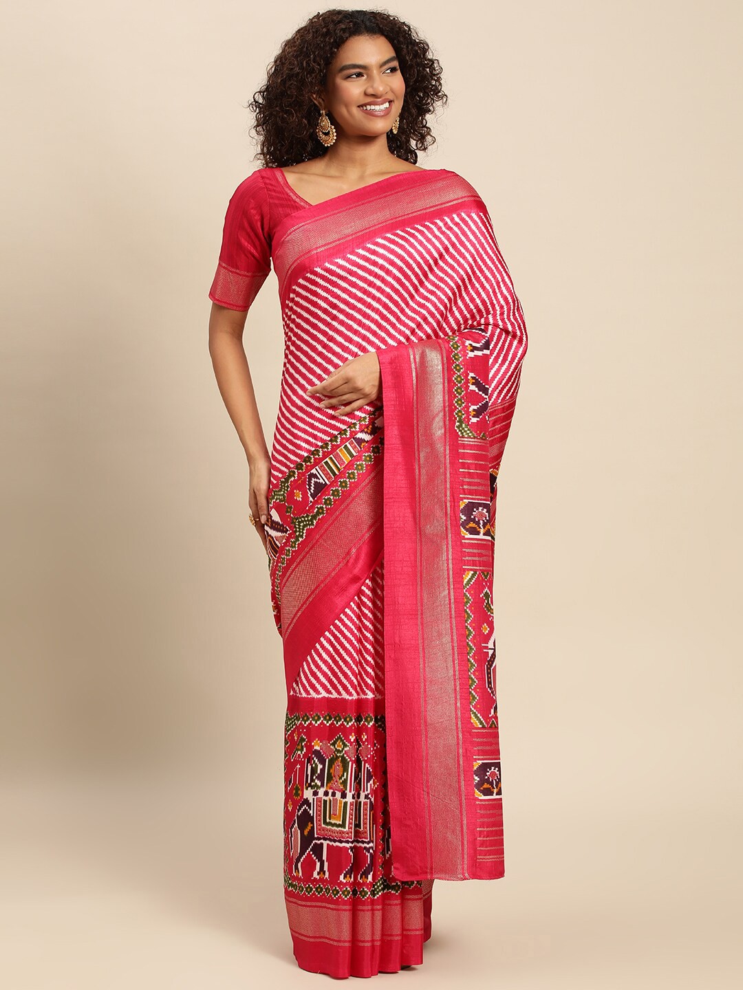 

AVANSHEE Leheriya Printed Zari Saree, Pink