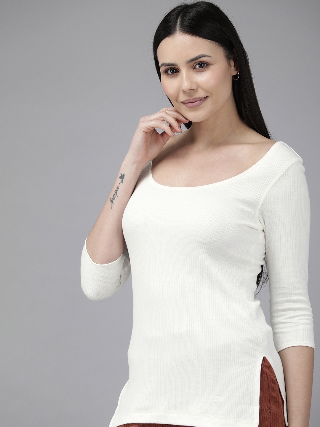 

Van Heusen Women Anti Bacterial Round Neck 3/4Th Sleeve Thermal Top, Cream