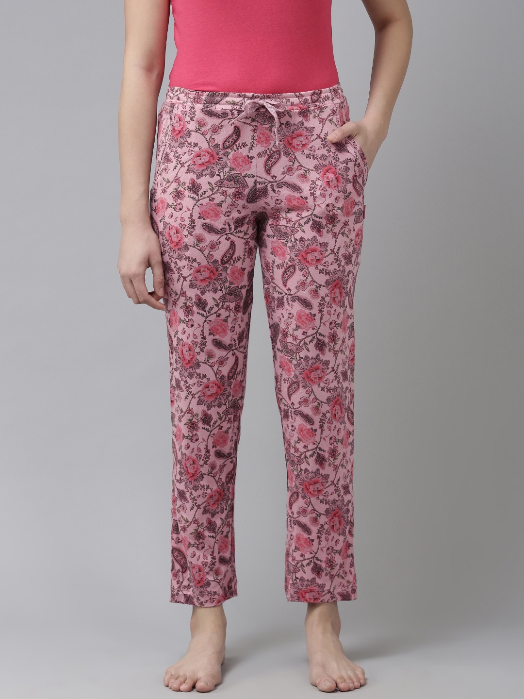 

Van Heusen Women Floral Printed Lounge Pants With Pockets, Pink