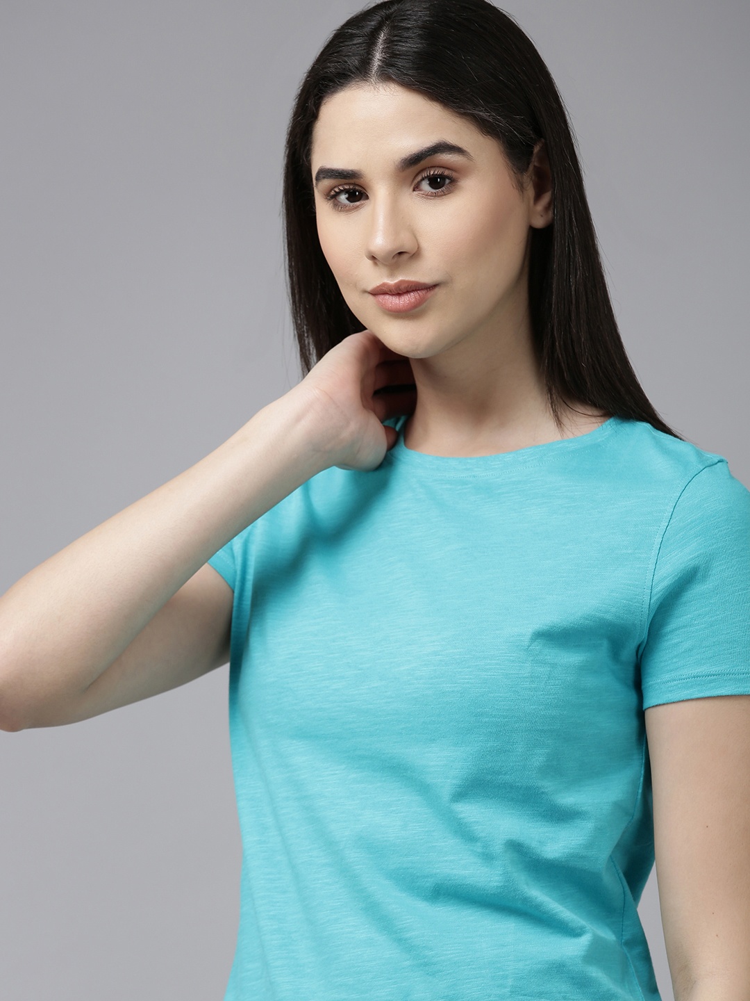 

Van Heusen Women Peacock Blue Colour Fresh Round Neck Lounge T-Shirt