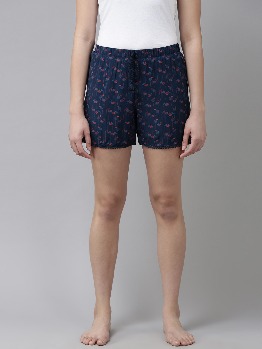 

Van Heusen Women Allover Print Functional Pocket Superior Drape Lounge Shorts, Navy blue
