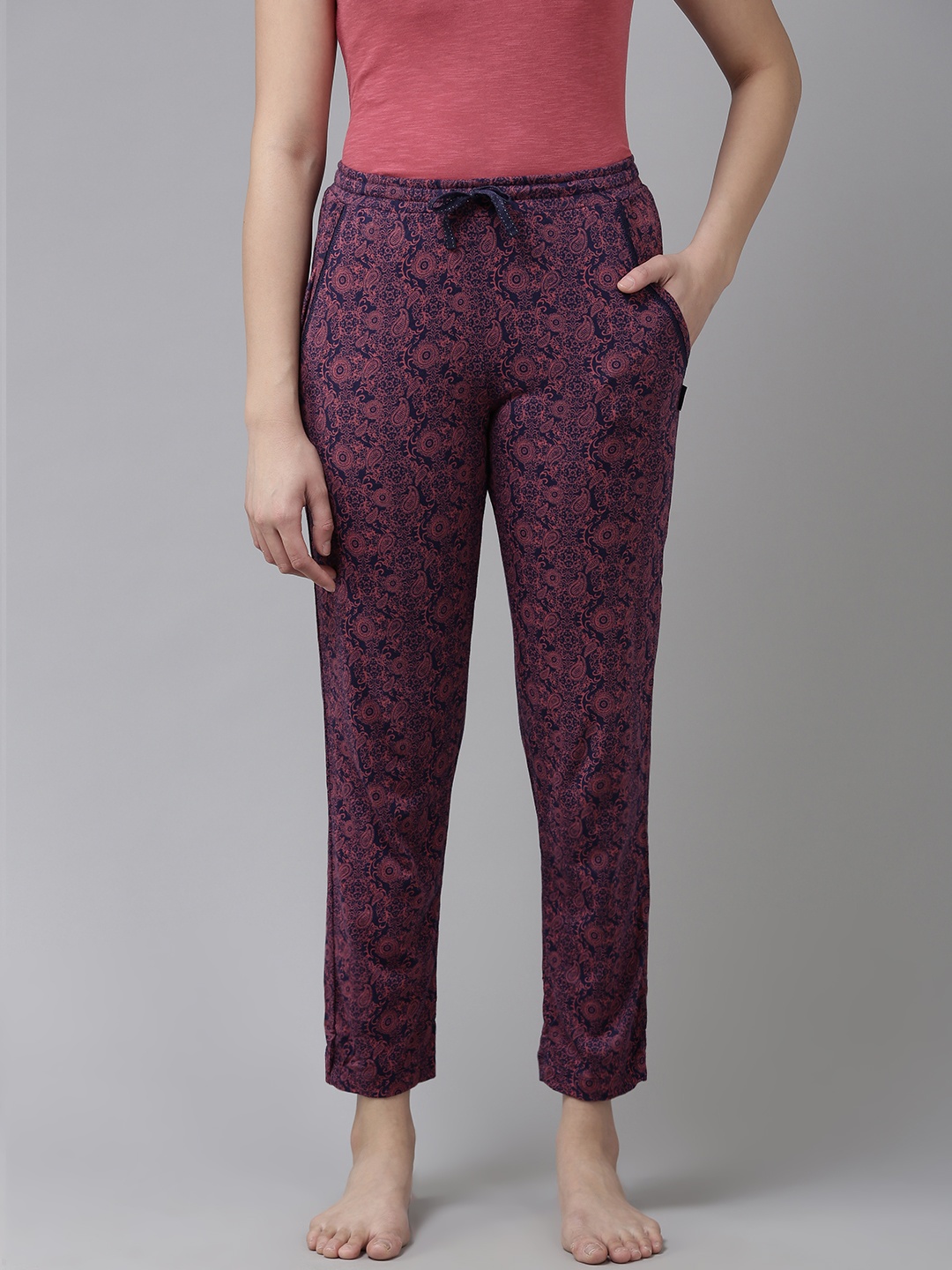 

Van Heusen Women Ethnic Motifs Printed Drawstring Closure Lounge Pants, Navy blue