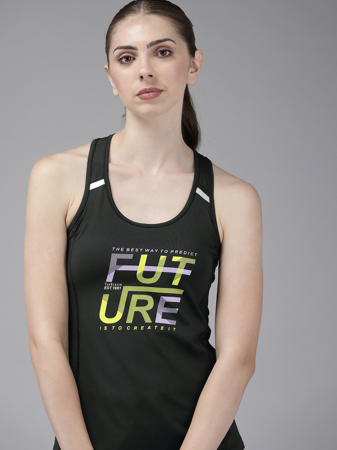 

Van Heusen Proactive Front Print Mesh Panel Super Stretch Racerback Tank Top, Black