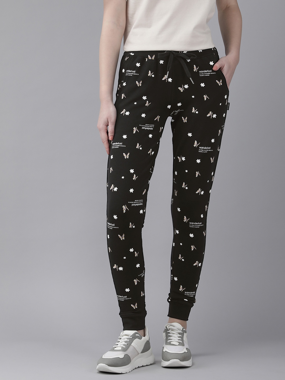 

Van Heusen Women Printed Slim Fit Joggers, Black