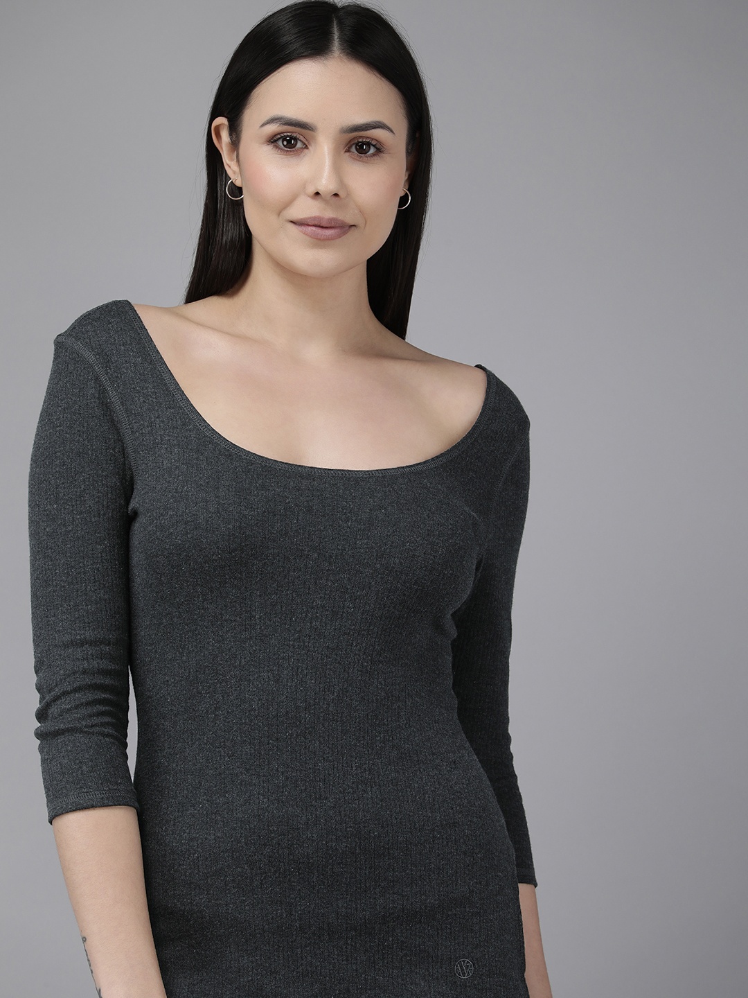

Van Heusen Ribbed Antibacterial Three-fourth Sleeves Thermal T-Shirt, Charcoal
