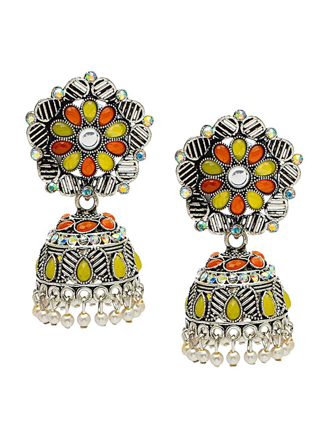 

Shining Jewel - By Shivansh Silver-Plated Dome Shaped Jhumkas Earrings