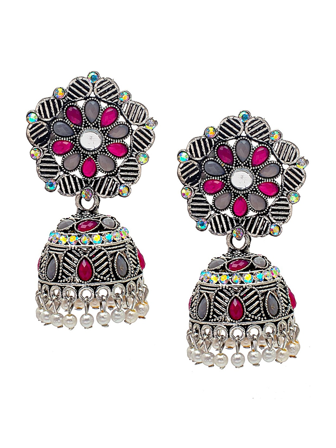 

Shining Jewel - By Shivansh Silver-Plated Dome Shaped Jhumkas Earrings