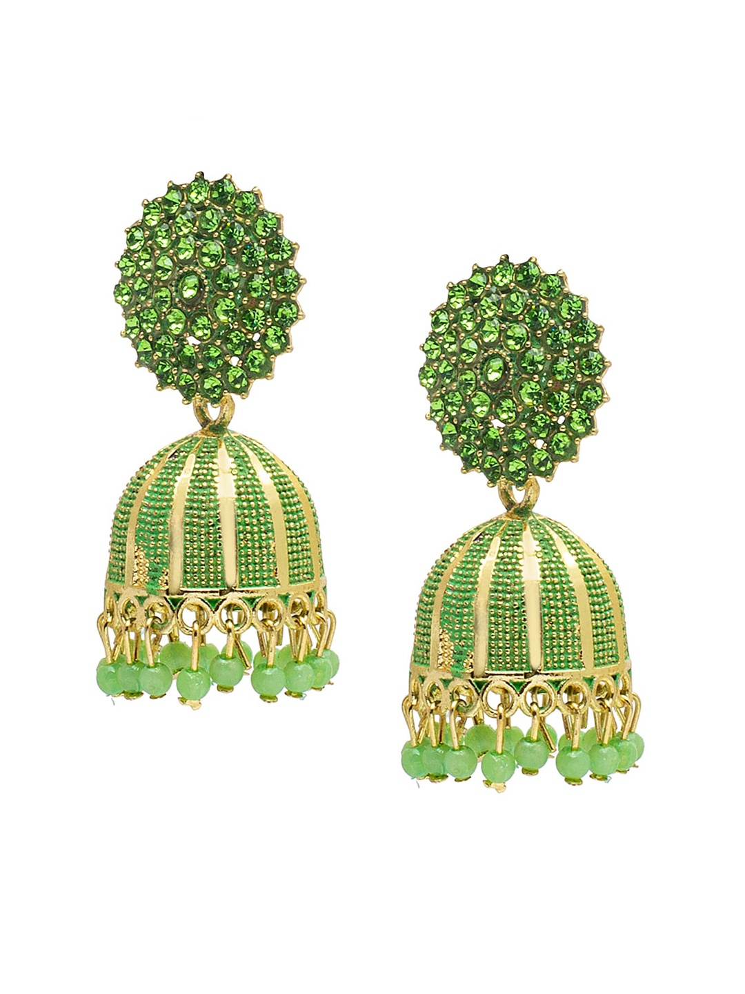 

Shining Jewel - By Shivansh Gold-Plated Contemporary Jhumkas Earrings, Green
