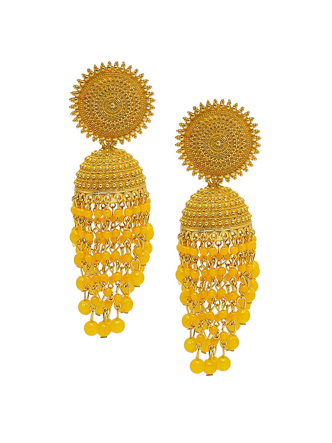 

Shining Jewel - By Shivansh Gold-Plated Dome Shaped Jhumkas Earrings, Yellow