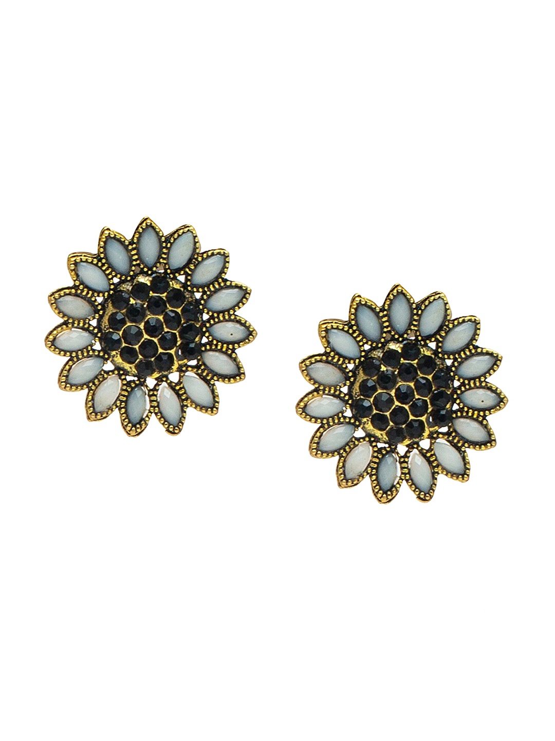 

Shining Jewel - By Shivansh Gold-Plated Floral Studs Earrings, Black