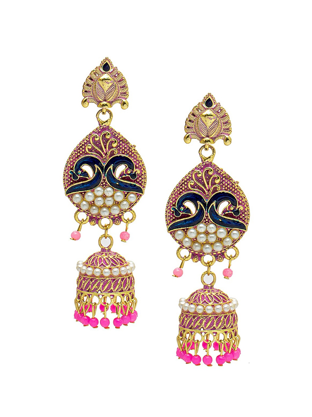 

Shining Jewel - By Shivansh Gold-Plated Classic Drop Earrings, Pink
