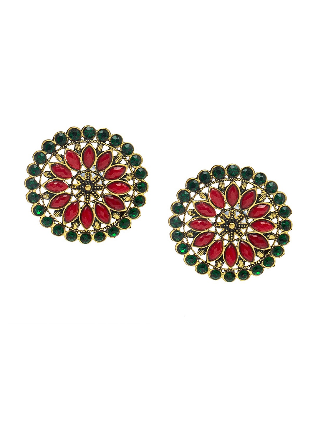 

Shining Jewel - By Shivansh Women Meenakari Crystals Floral Studs Earrings, Gold