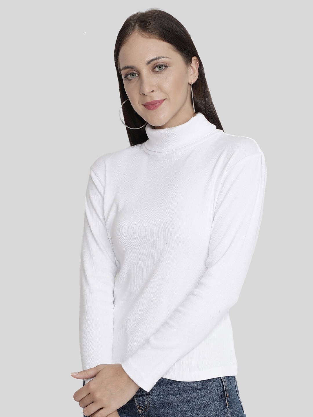 

NUEVOSDAMAS Women Turtle Neck Cotton Pullover, White