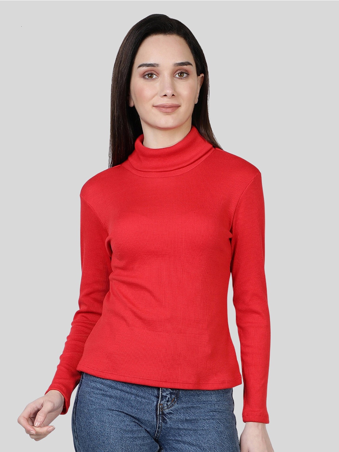 

NUEVOSDAMAS Women Turtle Neck Cotton Pullover, Red